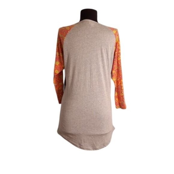 LuLaRoe S Randy Raglan Baseball Tee Shirt Gray Orange Floral 3/4 Sleeves NEW - Picture 5 of 8
